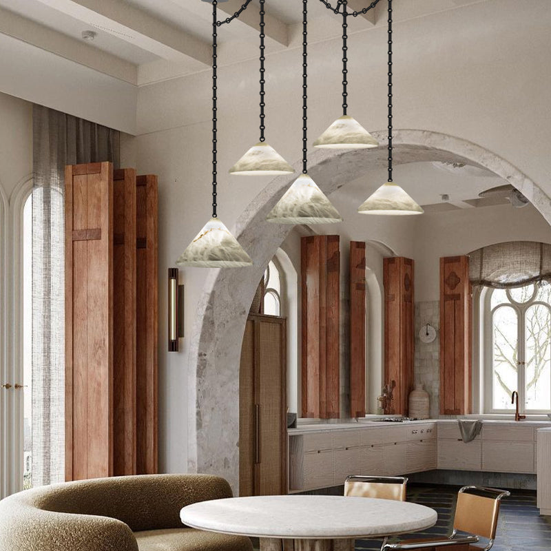 Multi-Head Matte White Alabaster Cone Hanging Kitchen Pendant Light