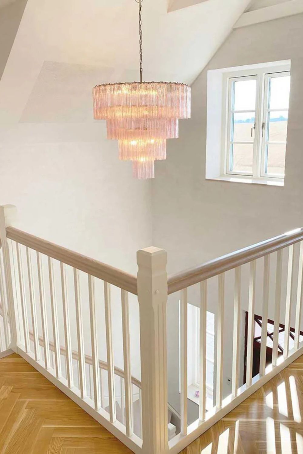 Large Pink Art Glass Tiered Chandelier - view 3 | morylighting