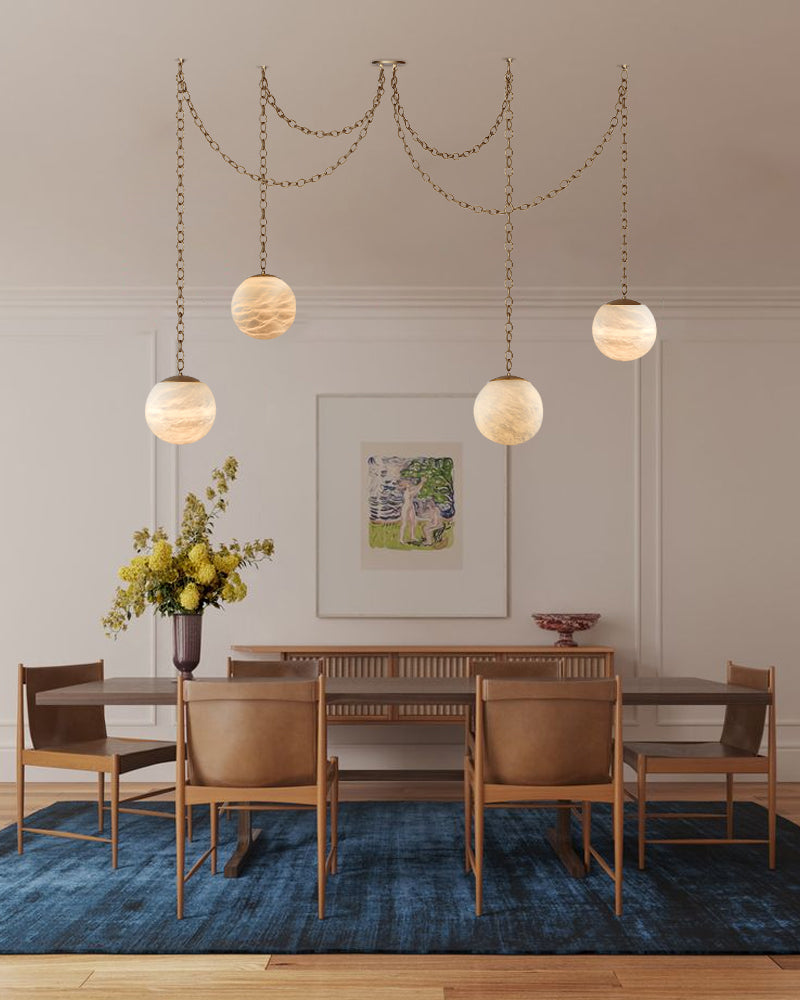 Alabaster Globe Swag Pendants Indoor Lighting with Brass/Black Chain in adjustable