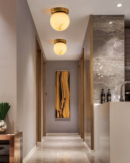 Modern Light Luxury Marble Round Ball Square Copper 1-Light Semi-Flush Mount Ceiling Light