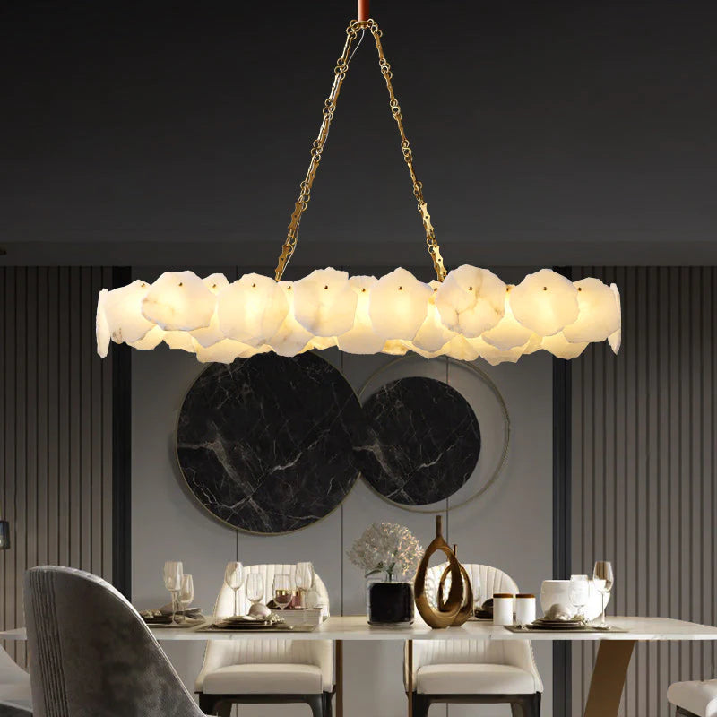 Morylighting Aura Alabaster Linear Chandelier - modern American farmhouse dining room