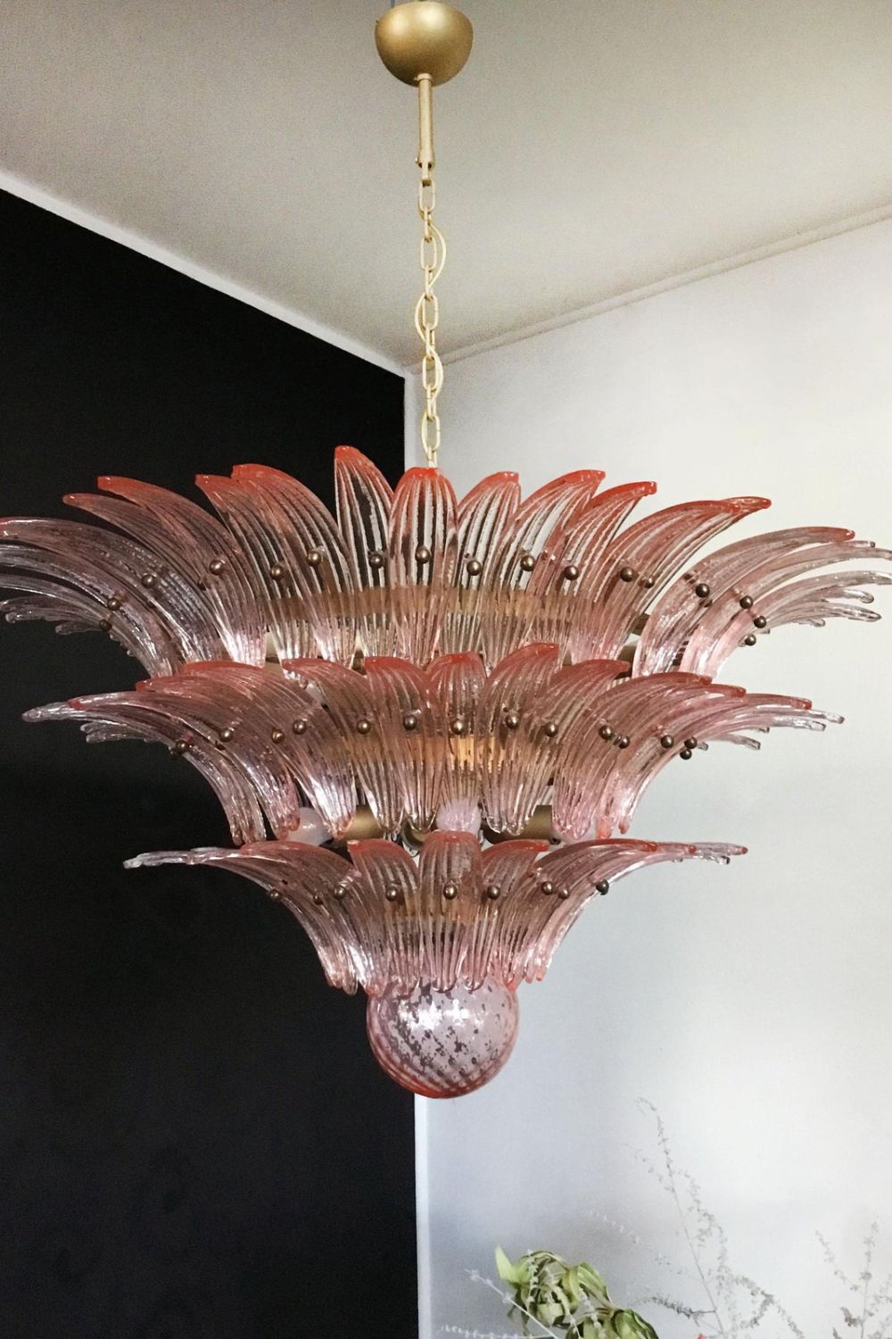 Art Vintage Palm Pink Triple Glass Chandelier - view 4 | morylighting
