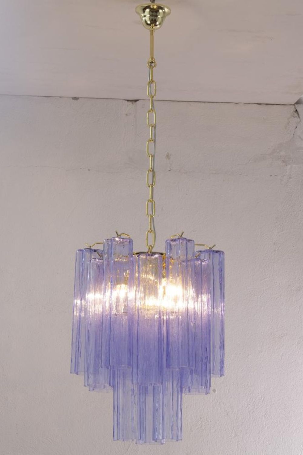 Vintage Art Blue-Purple Glass Tube Chandelier - view 2 | morylighting