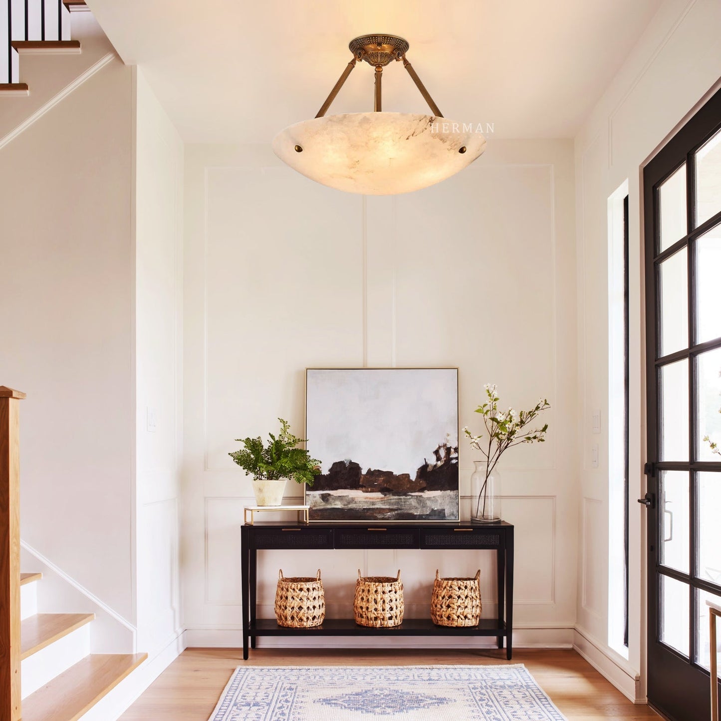 Vintage Round Alabaster Ceiling Lamp
