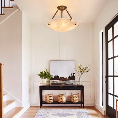 Vintage Round Alabaster Ceiling Lamp