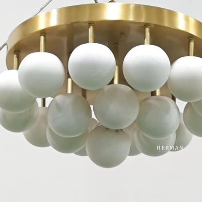 Alabaster Semi Flush Mount with Etched Opal Marble Shades