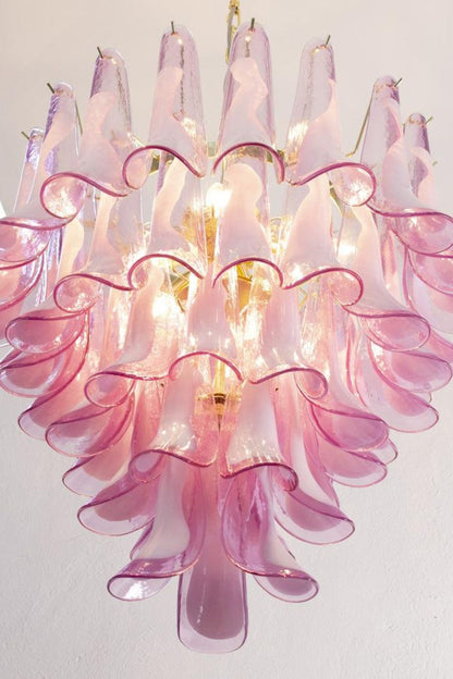 Fuchsia and White Art Glass Petal Tiered Chandelier - view 5 | morylighting