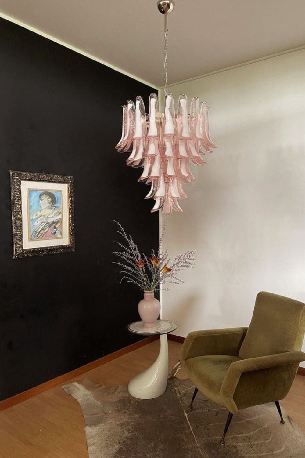 Art Blush Pink Glass Petal Chandelier - view 4 | morylighting