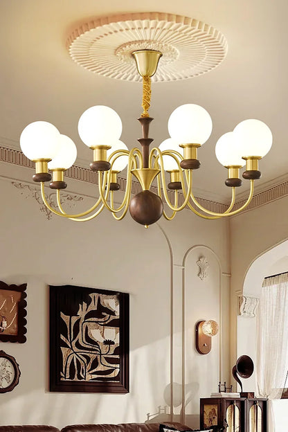Vintage Walnut Wood Globe Chandelier - view 5 | morylighting