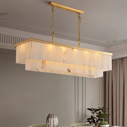 Alabaster Brass Rectangular Chandelier 41.33"L