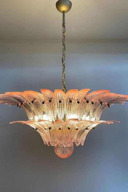 Vintage Art Pink Palm Leaf Glass Chandelier - view 2 | morylighting