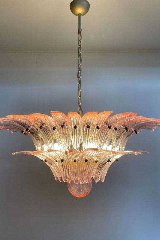 Vintage Art Pink Palm Leaf Glass Chandelier - view 2 | morylighting