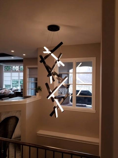 Modern Vertical Geometric Aluminum Chandelier for Staircase/Foyer/High-ceiling