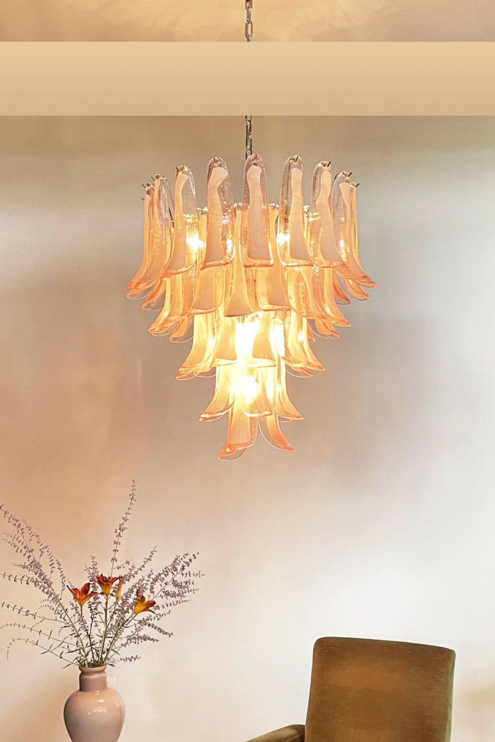 Art Blush Pink Glass Petal Chandelier - view 11 | morylighting