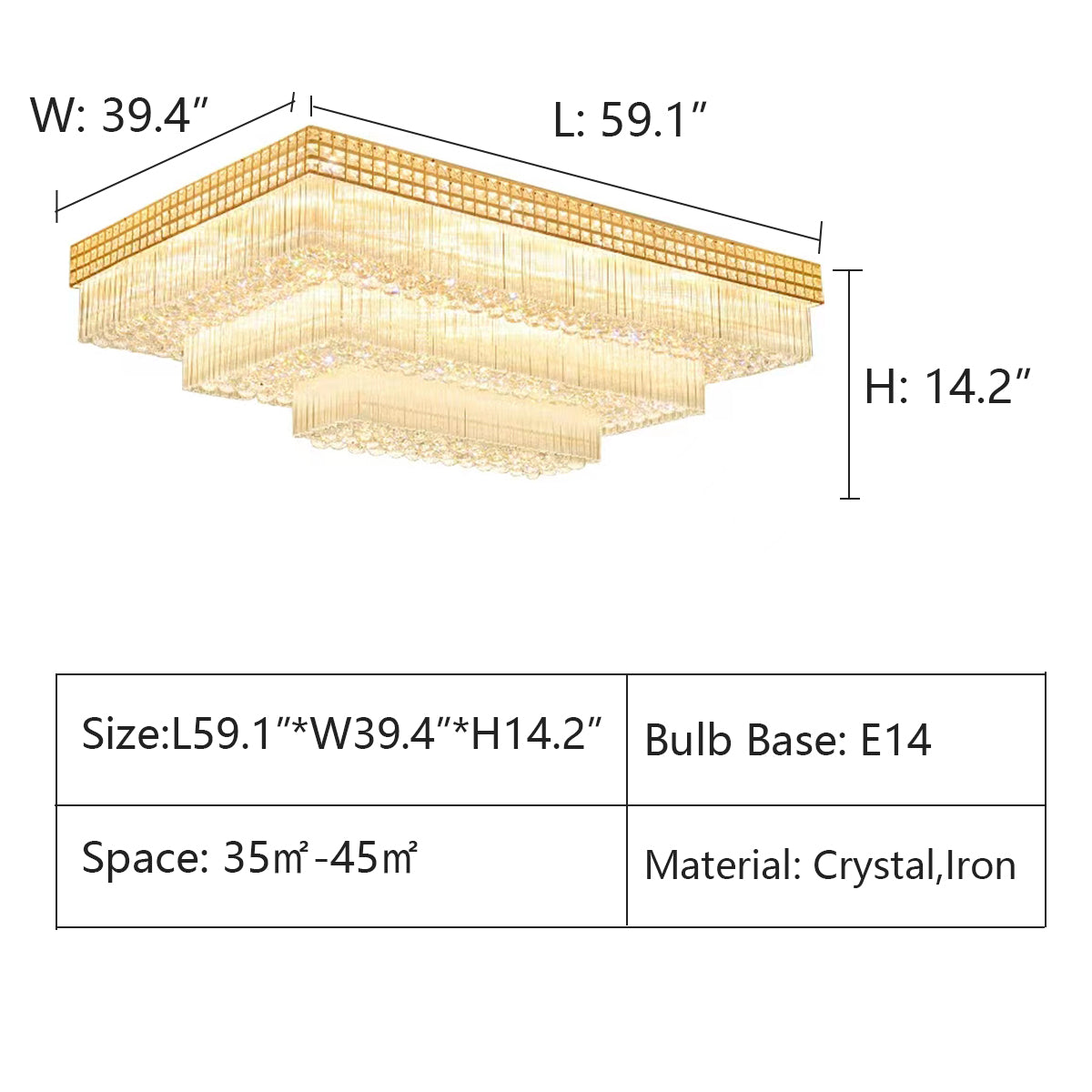 Morylighting Grand Lumina Rectangular Flush Mount Chandelier - Background Shot