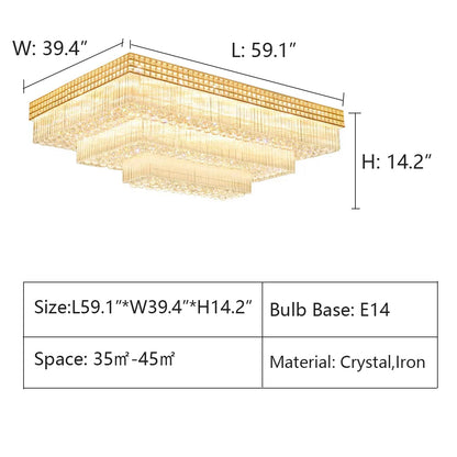 Morylighting Grand Lumina Rectangular Flush Mount Chandelier - Background Shot