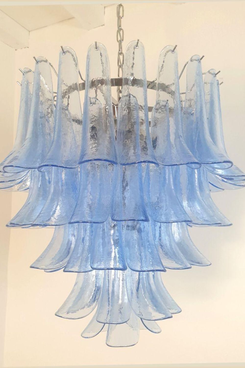 Vintage 1980s Blue Art Glass Petal Chandelier - view 5 | morylighting