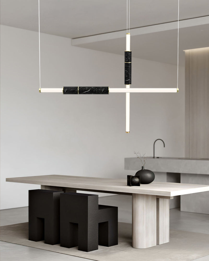Linear Pipe Alabaster & Acrylic Pendant Light for dining room | vertically & horizontally