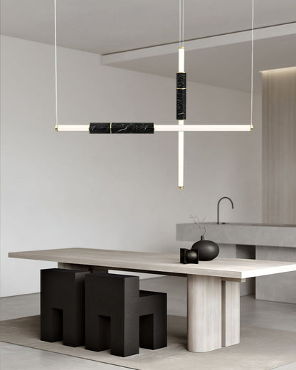 Linear Pipe Alabaster & Acrylic Pendant Light for dining room | vertically & horizontally
