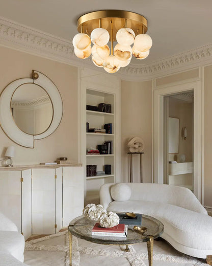 Alabaster Semi Flush Mount with Etched Opal Marble Shades
