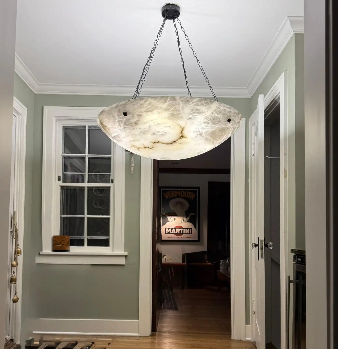 Enormous 36 Ø Flush Mount / Pendant with Stunning Full Moon-Like Alabaster Shade