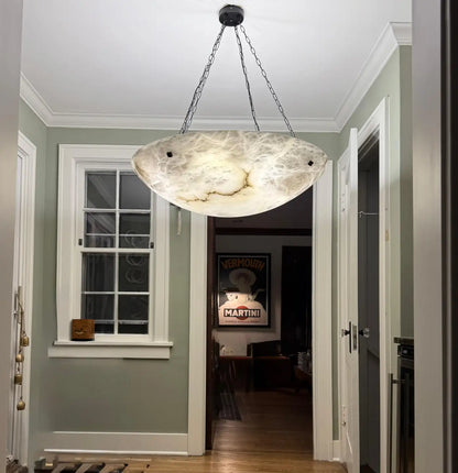 Enormous 36 Ø Flush Mount / Pendant with Stunning Full Moon-Like Alabaster Shade
