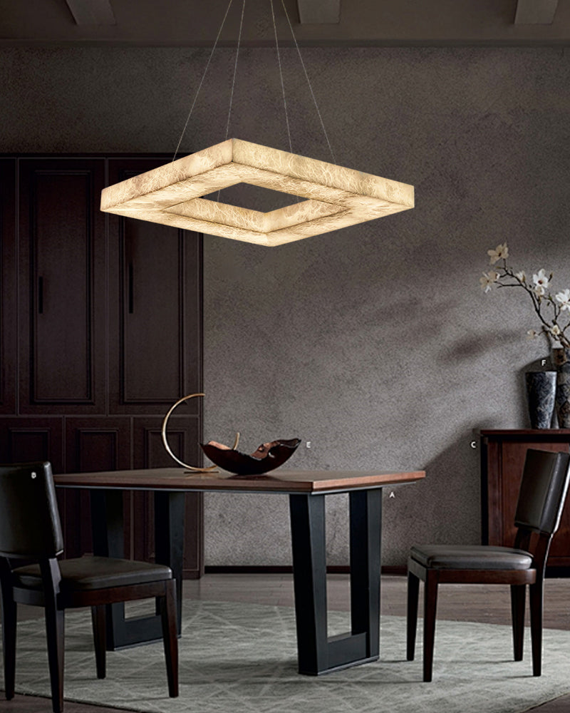 Square/Rectangle Large Alabaster Chandelier, 20" 24" 32" 40" 58" 60" 71" 79" Dia