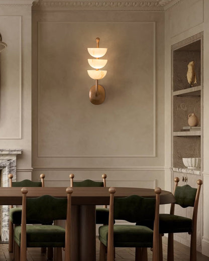 Modern Triple Alabaster Brass Stone Semi-Oval Wall Sconces 6in 15W