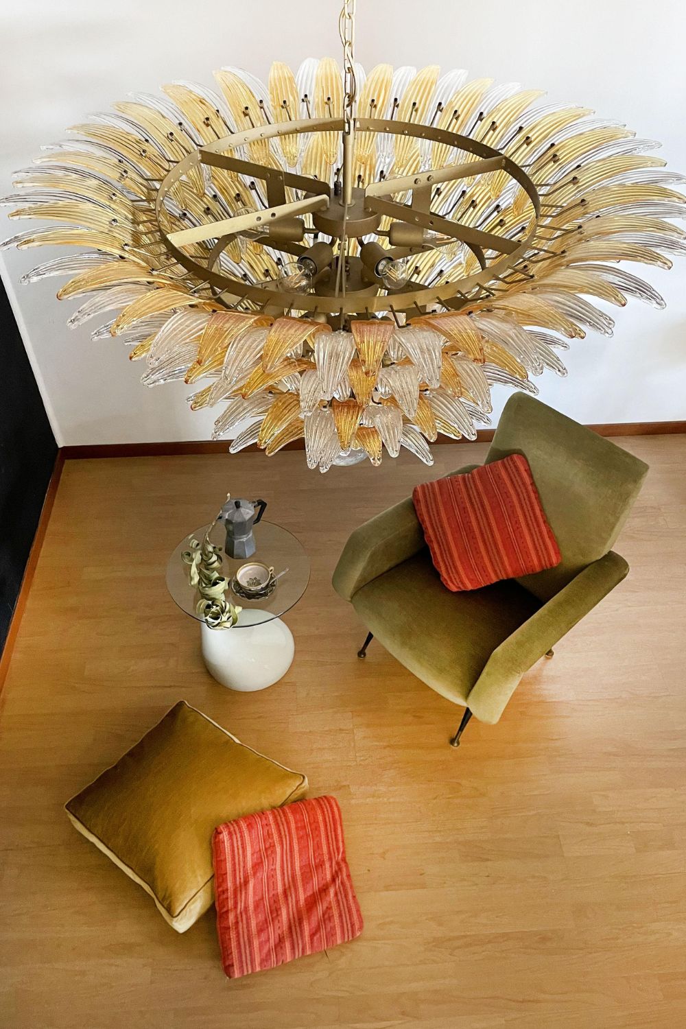 Amber and Clear Art Glass Palmette Chandelier - view 6 | morylighting