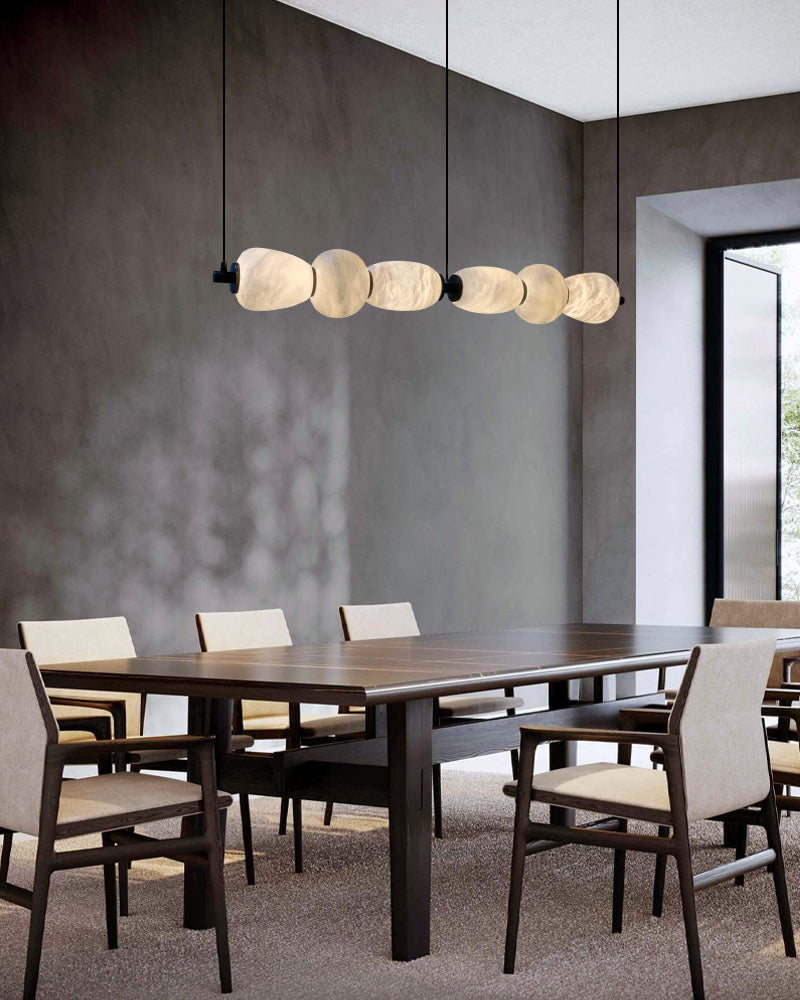 Modern Linear White Alabaster Solid Ball Thread Synthetic Shade Hanging Light for Dining