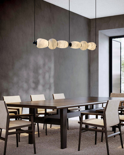 Modern Linear White Alabaster Solid Ball Thread Synthetic Shade Hanging Light for Dining