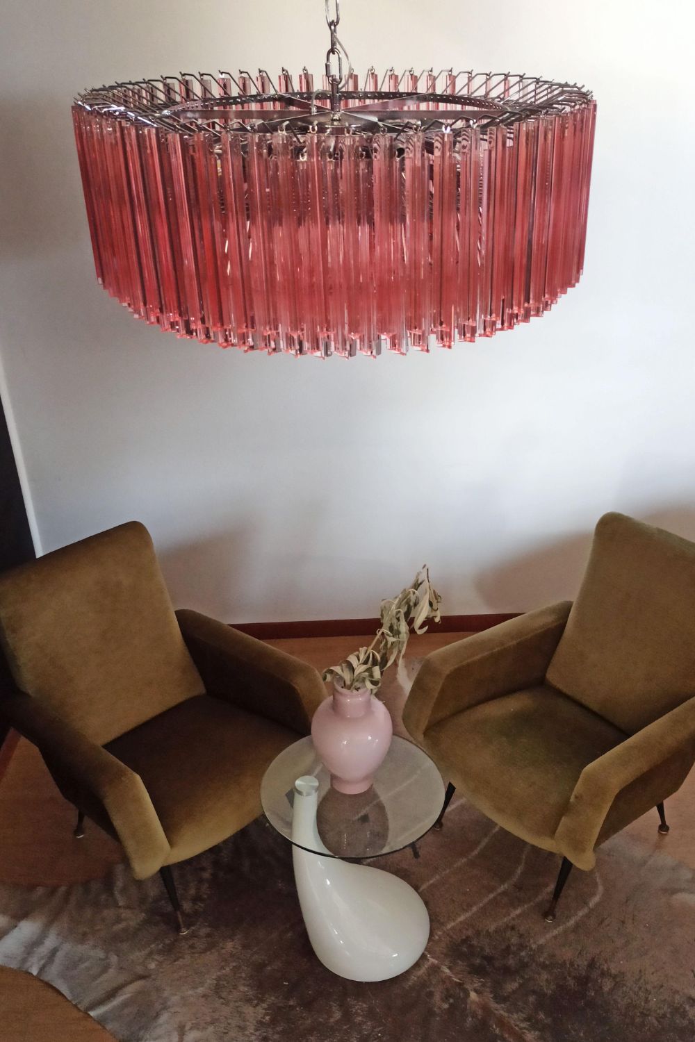 Large pink Art Triedri glass prism chandelier - view 5 | morylighting