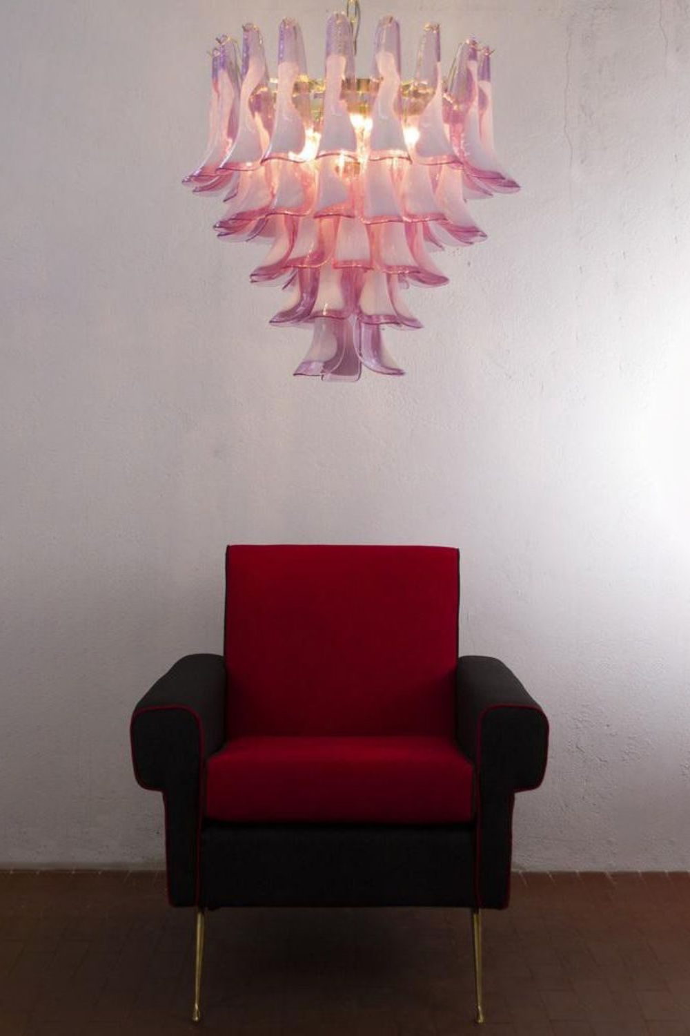 Fuchsia and White Art Glass Petal Tiered Chandelier - view 2 | morylighting
