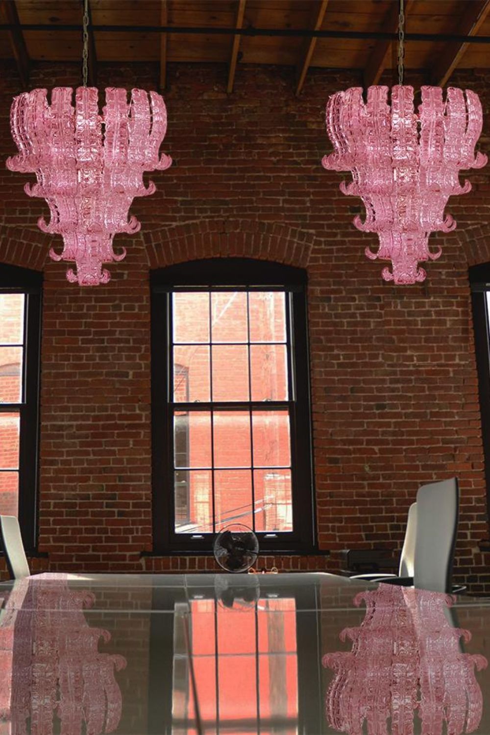 Art pink glass Felci chandelier - view 6 | morylighting
