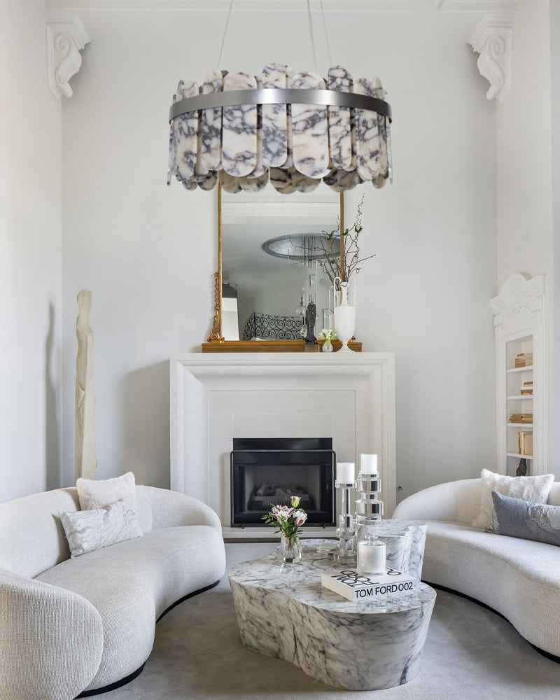 Modern LED Marble Round Chandelier 24" 32"