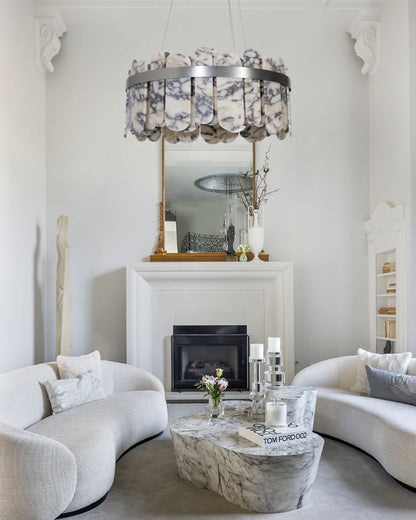 Modern LED Marble Round Chandelier 24" 32"