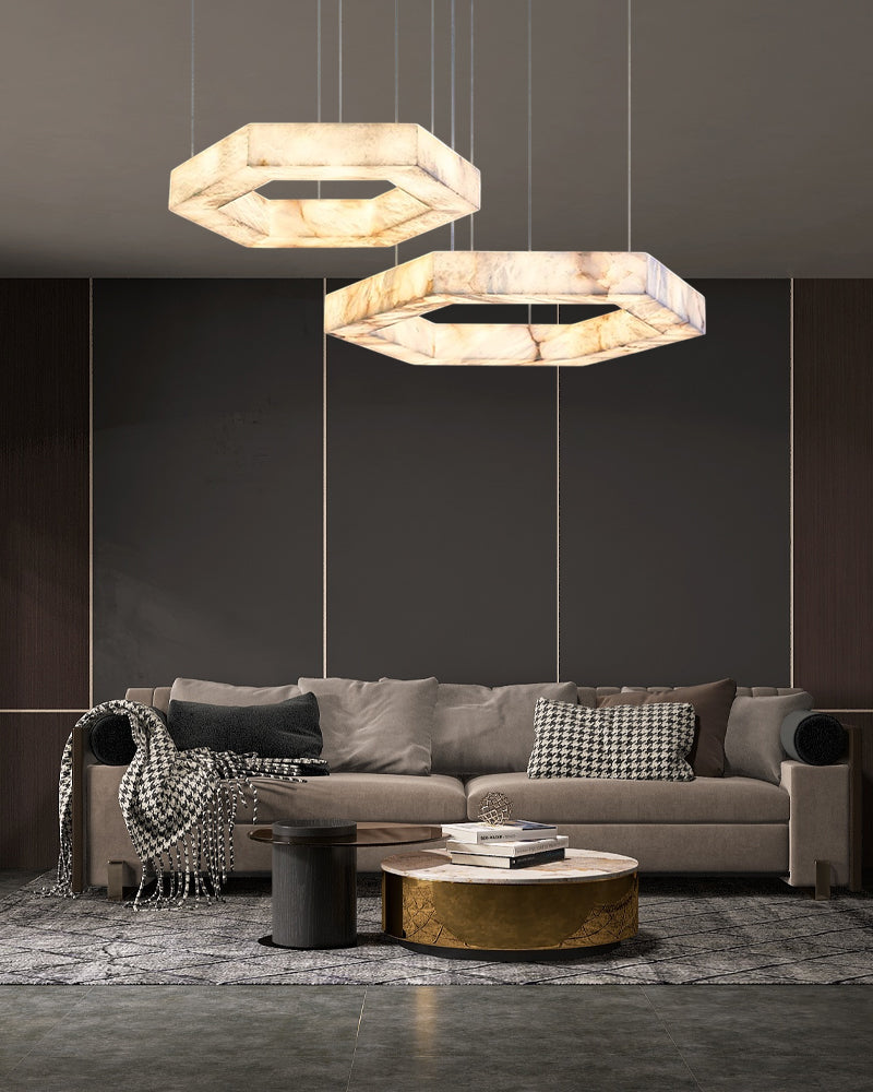LED Hexagon Marble Pendant Lamp | Double/Triple Ring Design