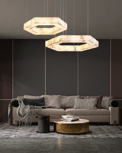 LED Hexagon Marble Pendant Lamp | Double/Triple Ring Design