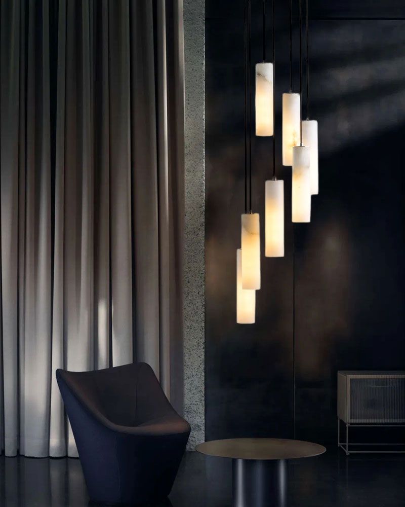Elegant Lighting Linear Nature Stone 2" Wide Alabaster Chandelier