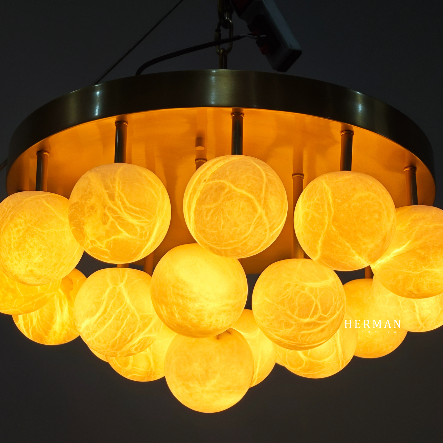 Alabaster Semi Flush Mount with Etched Opal Marble Shades