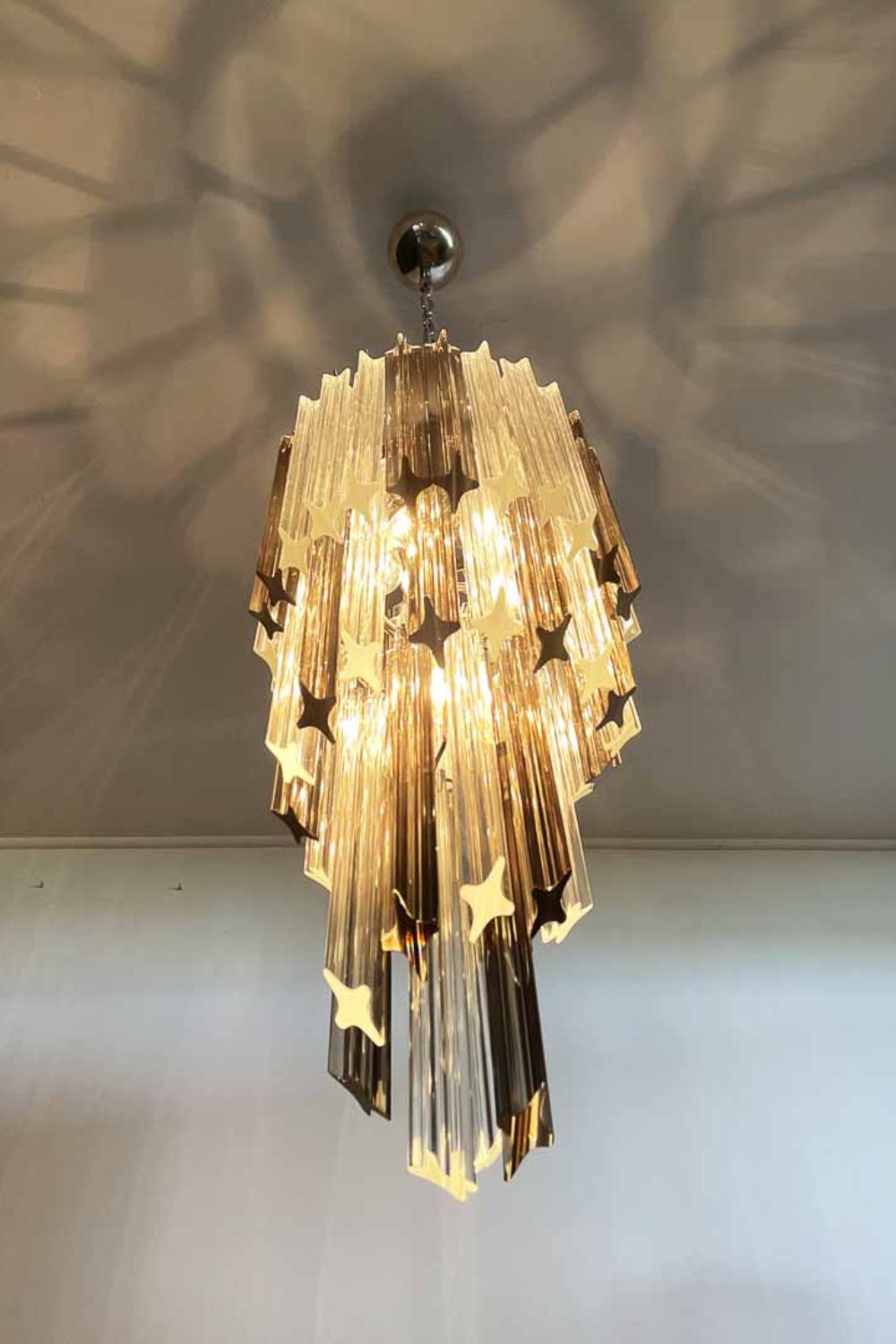Vintage Smoked Art Glass Prism Spiral Chandelier - view 6 | morylighting