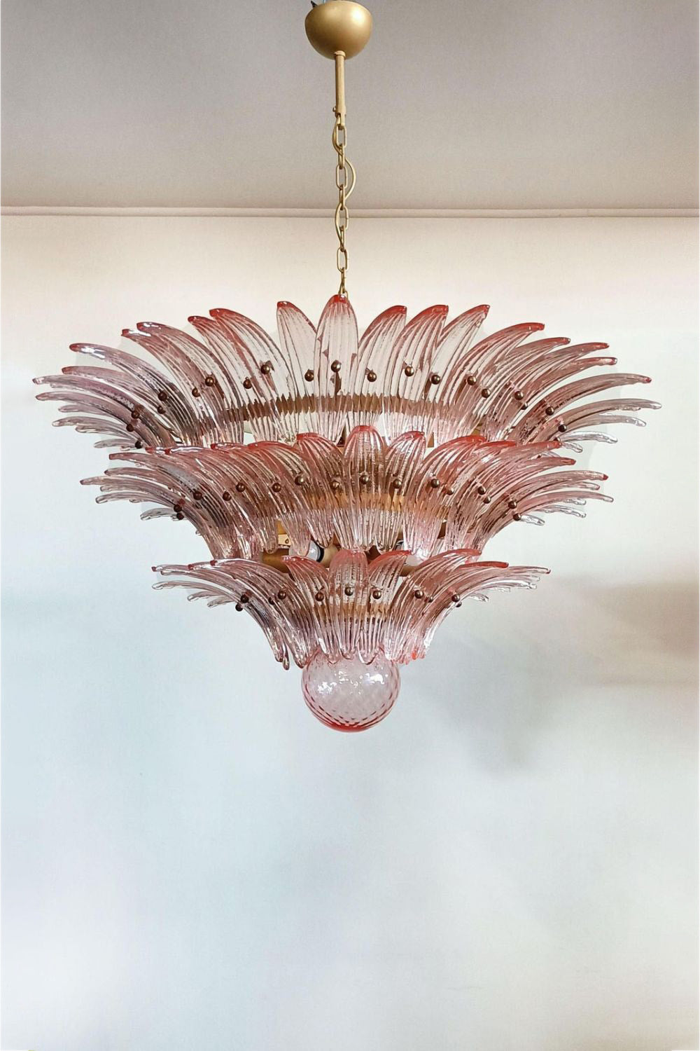 Art Vintage Palm Pink Triple Glass Chandelier - view 5 | morylighting