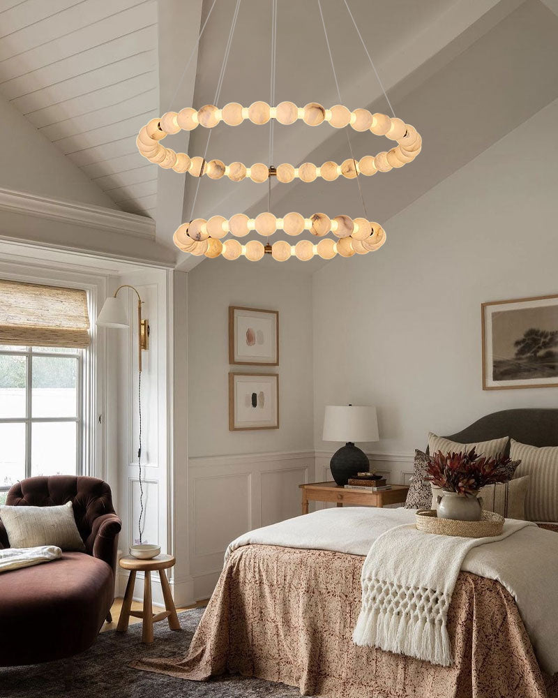 Modern Pearl Alabaster Necklace Circle Triple Chandelier with Dia 60+80+100cm