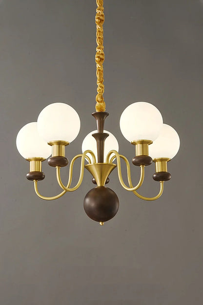 Vintage Walnut Wood Globe Chandelier - view 8 | morylighting