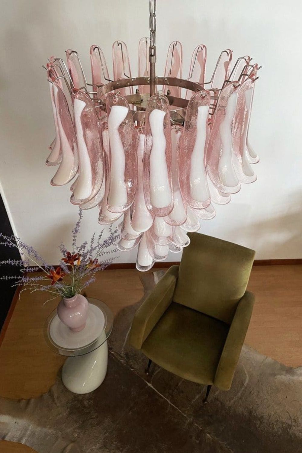 Art Blush Pink Glass Petal Chandelier - view 6 | morylighting