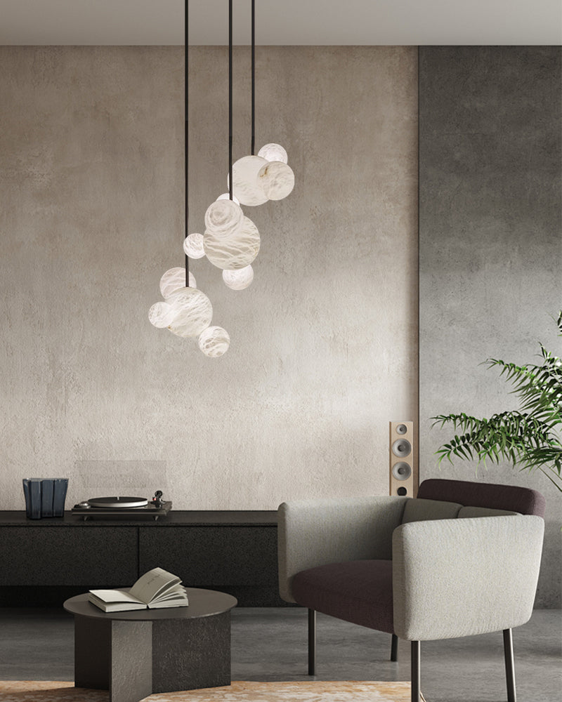 Minimalist Antique Alabaster Cluster Pendant Light Fixtures 6" Wide