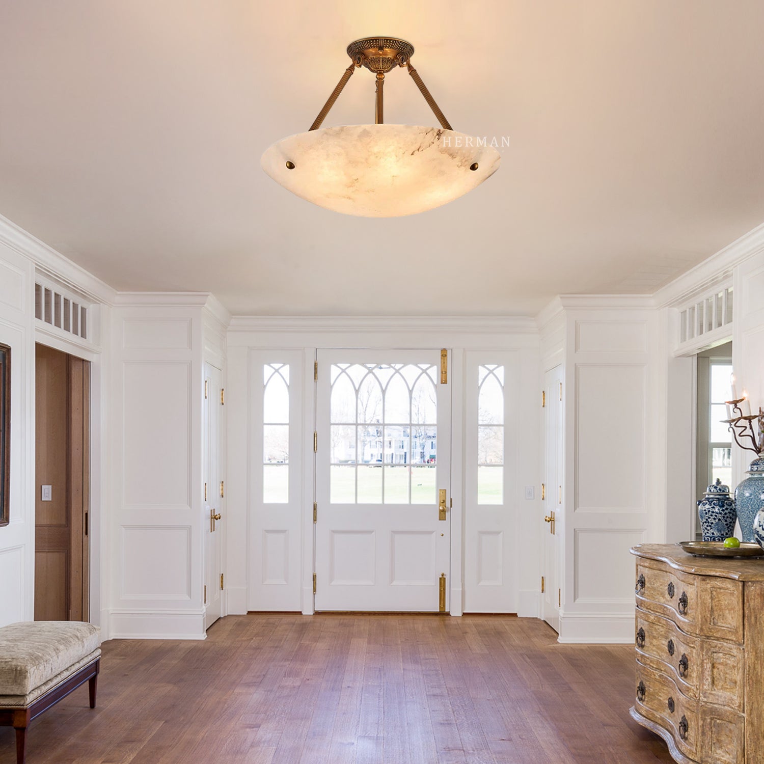 Vintage Round Alabaster Ceiling Lamp