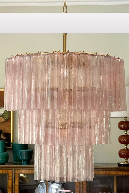 Art light pink glass tube chandelier - view 5 | morylighting