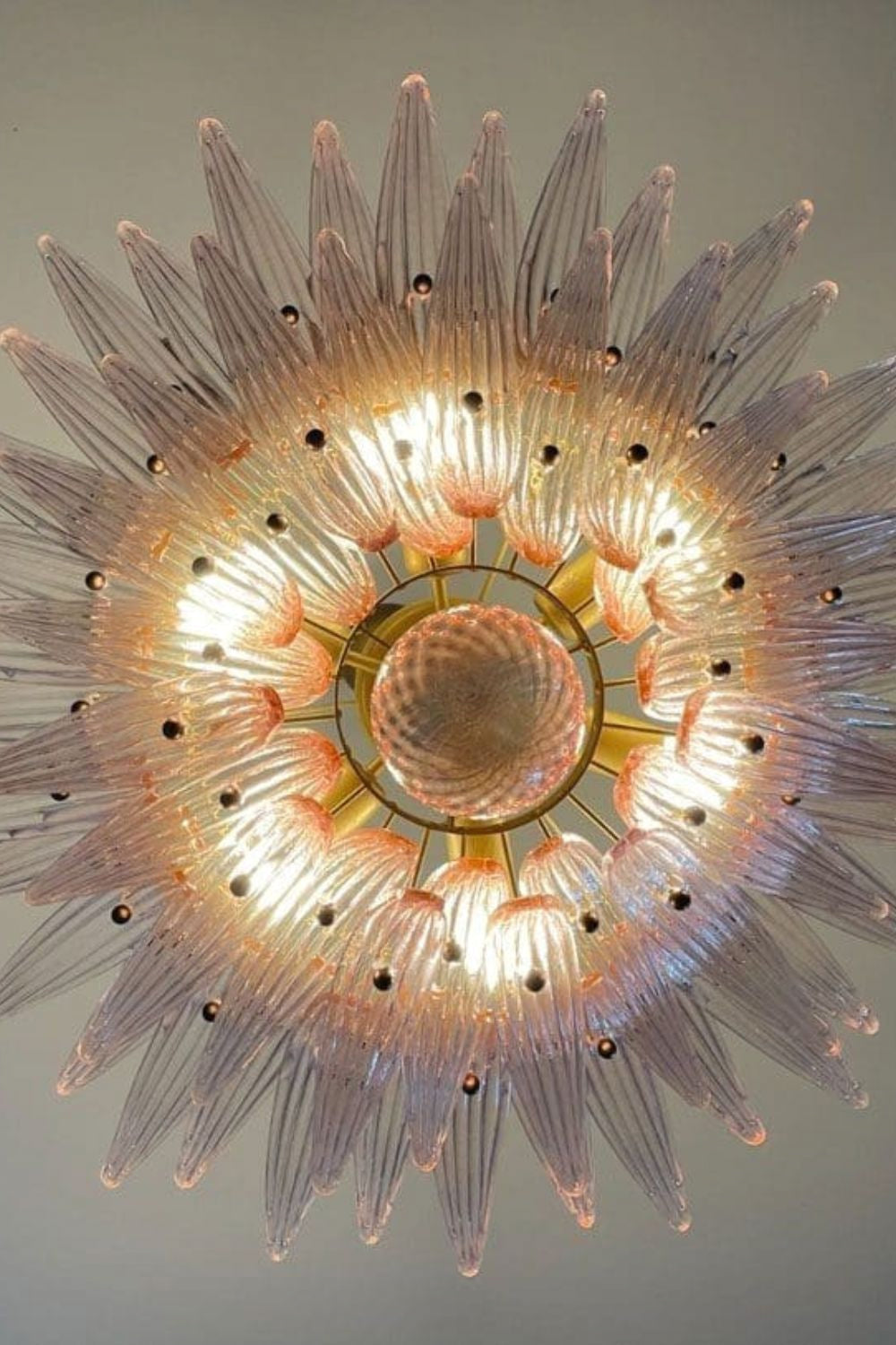 Vintage Art Pink Palm Leaf Glass Chandelier - view 10 | morylighting