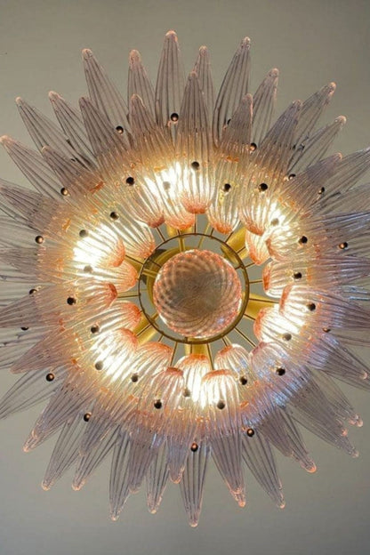 Vintage Art Pink Palm Leaf Glass Chandelier - view 10 | morylighting